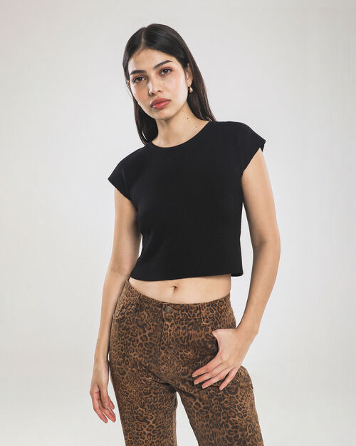 Crop Top Negro De Punto